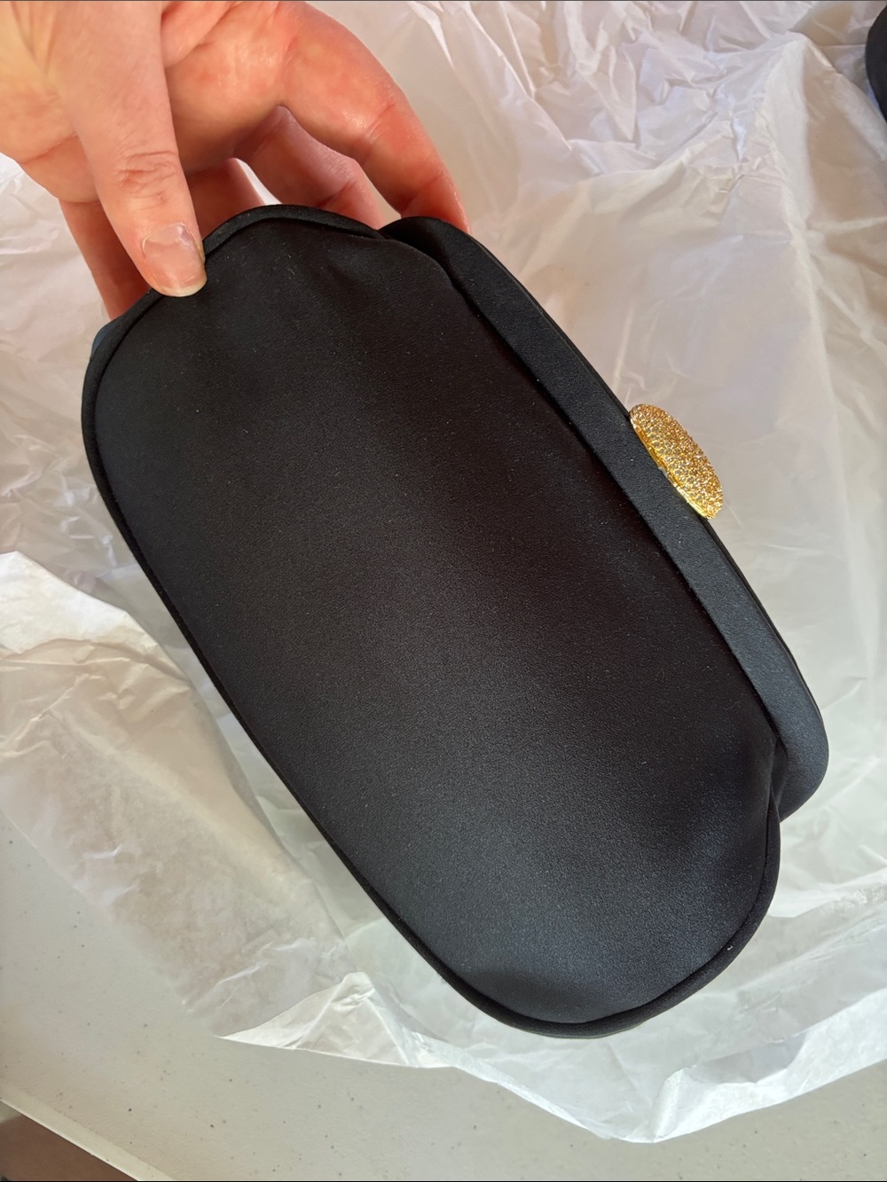 Elegant Black Satin Clutch with Gold Accent